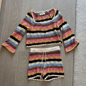 L Space Striped Crochet Top and Shorts Set